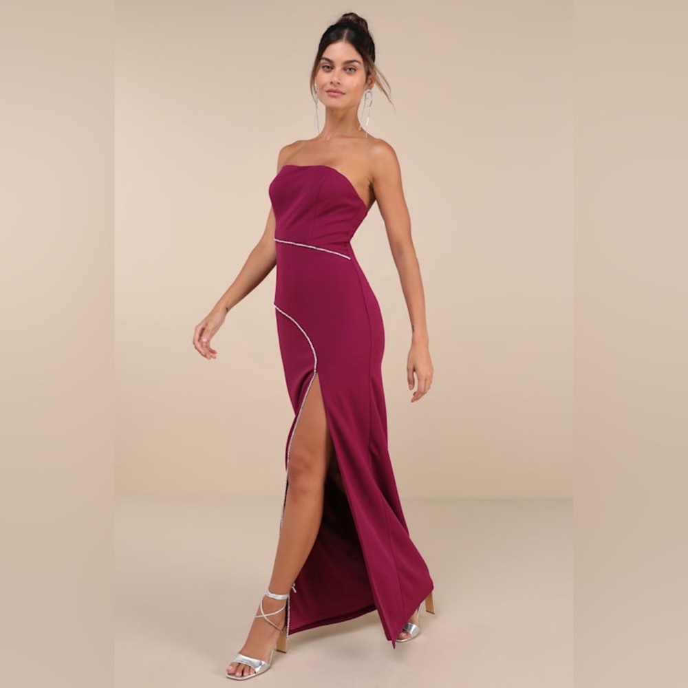 Lulus Elevated Sparkle Magenta Rhinestone Strapless Maxi Dress